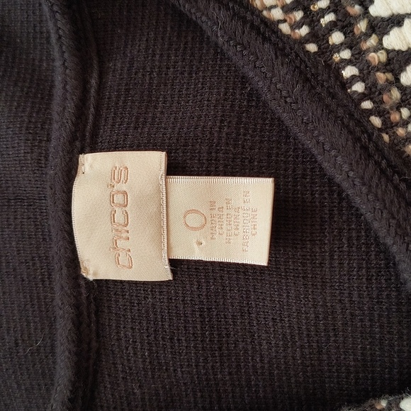 Chico's Black, White and Tan Weave One Button Closure Cardigan Sweater. … - Picture 8 of 8